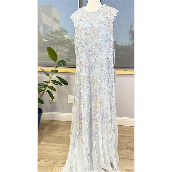 Sequined High Neck Cap Sleeve A Line Gown 5647 Size 16 - Picture 3 of 9